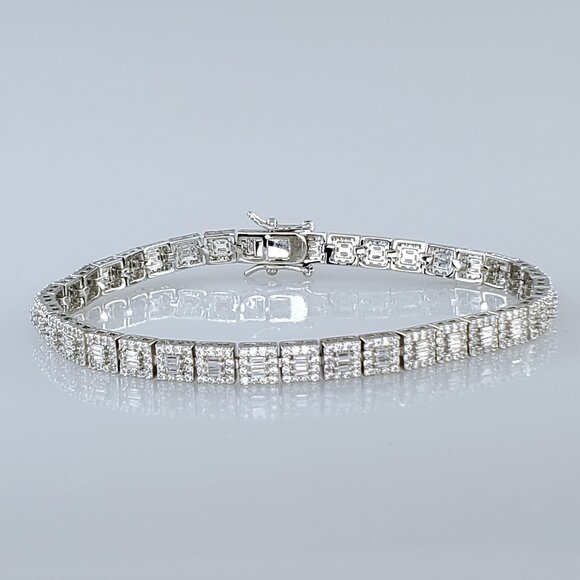 Solid Sterling Silver Mens 2ct Square Diamond Tennis Bracelet Guys Jewelry 7" 8" - Picture 3 of 5